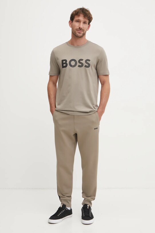 Bombažna kratka majica BOSS Green 50530990 bež SS25