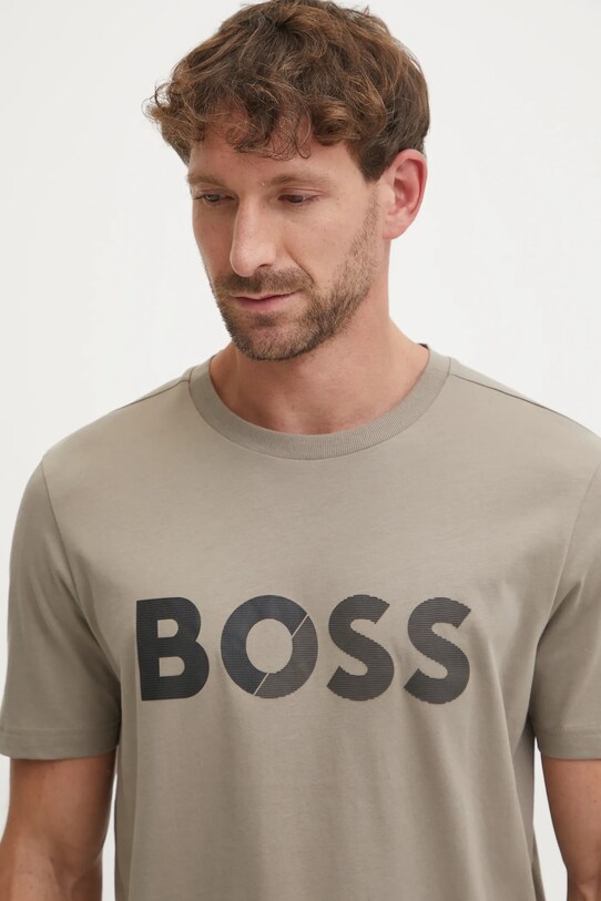 Bombažna kratka majica BOSS Green bež 50530990