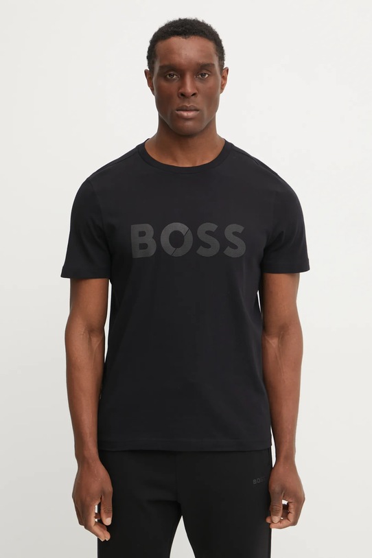 Βαμβακερό μπλουζάκι BOSS Green βαμβάκι μαύρο 50530990