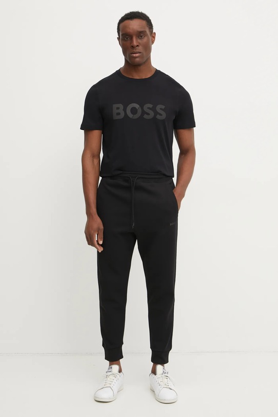 Βαμβακερό μπλουζάκι BOSS Green 50530990 μαύρο SS25