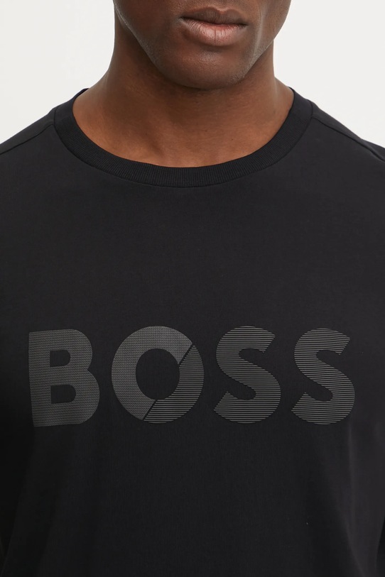 Βαμβακερό μπλουζάκι BOSS Green μαύρο 50530990