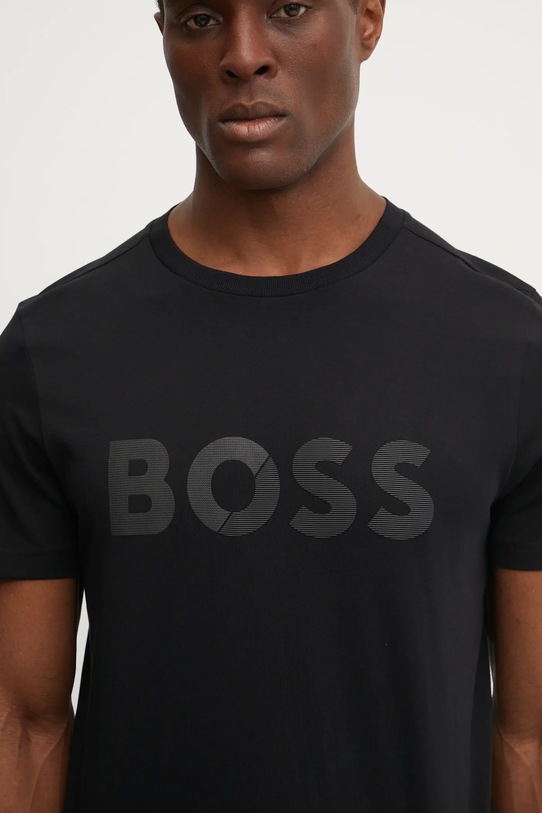 Βαμβακερό μπλουζάκι BOSS Green 50530990 μαύρο