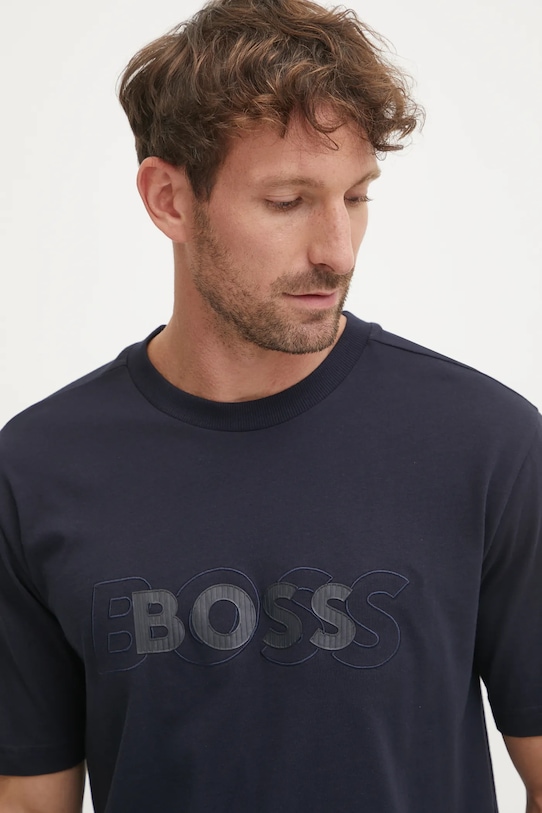 Βαμβακερό μπλουζάκι Boss Green σκούρο μπλε 50531271