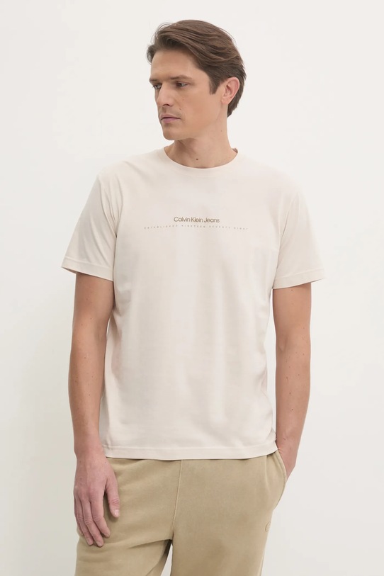 Bavlněné tričko Calvin Klein Jeans béžová J30J327075