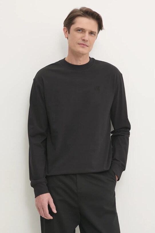Одяг Бавовняний лонгслів Calvin Klein Jeans J30J327083 чорний