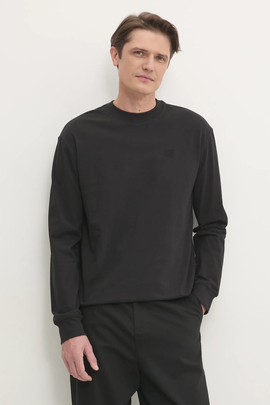 Oblečenie Bavlnené tričko s dlhým rukávom Calvin Klein Jeans J30J327083 čierna