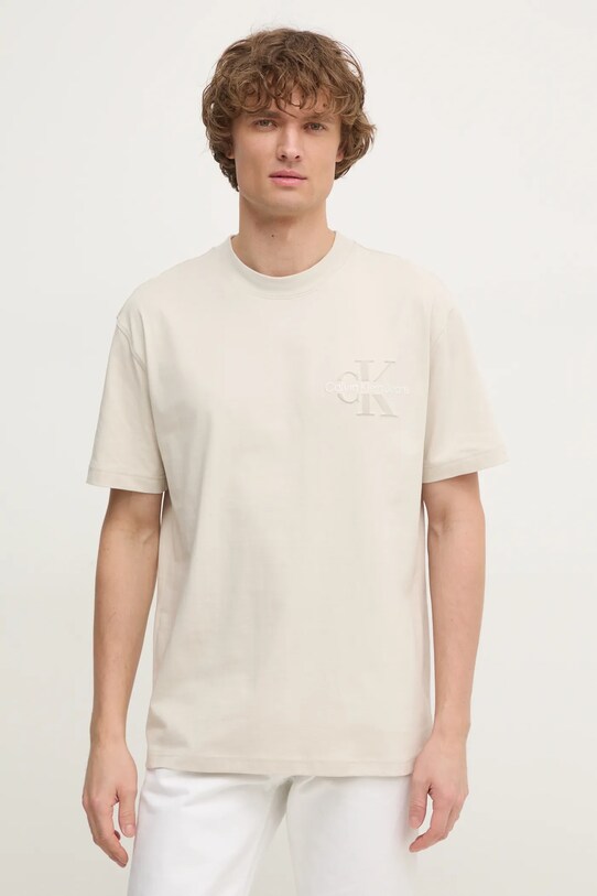 Calvin Klein Jeans tricou din bumbac print bej J30J327107