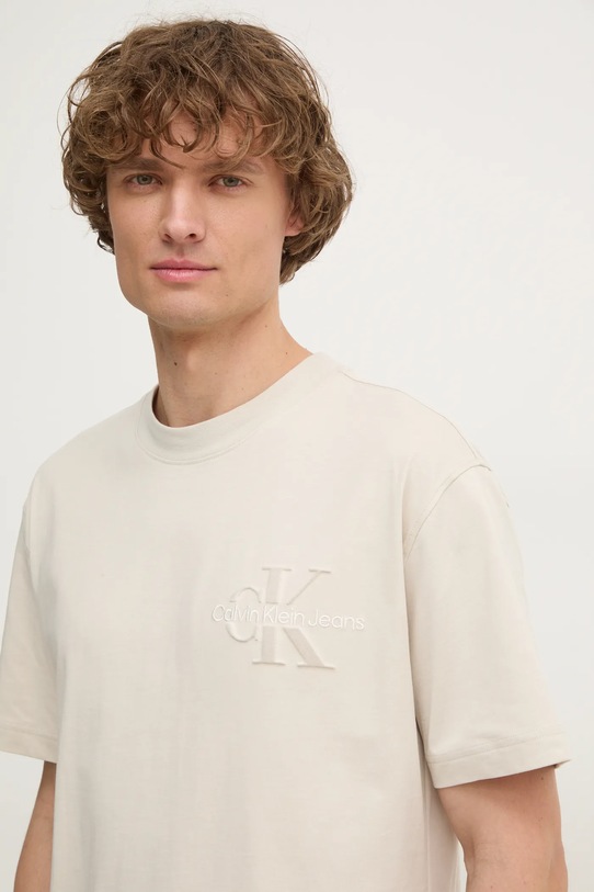 Pamučna majica Calvin Klein Jeans bež J30J327107