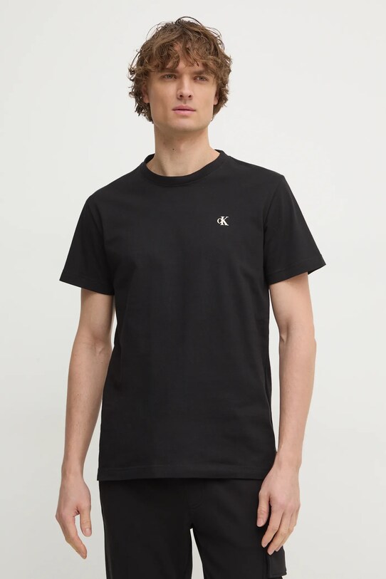 Bavlněné tričko Calvin Klein Jeans hladký černá J30J327402