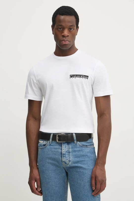 Bavlněné tričko Calvin Klein potisk bílá K10K113800