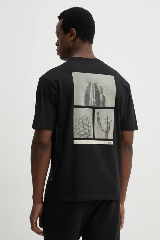 Βαμβακερό μπλουζάκι BOSS Orange μαύρο 50534925