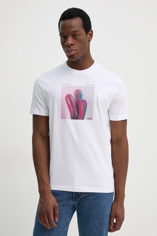 BOSS Orange tricou din bumbac print alb 50535079