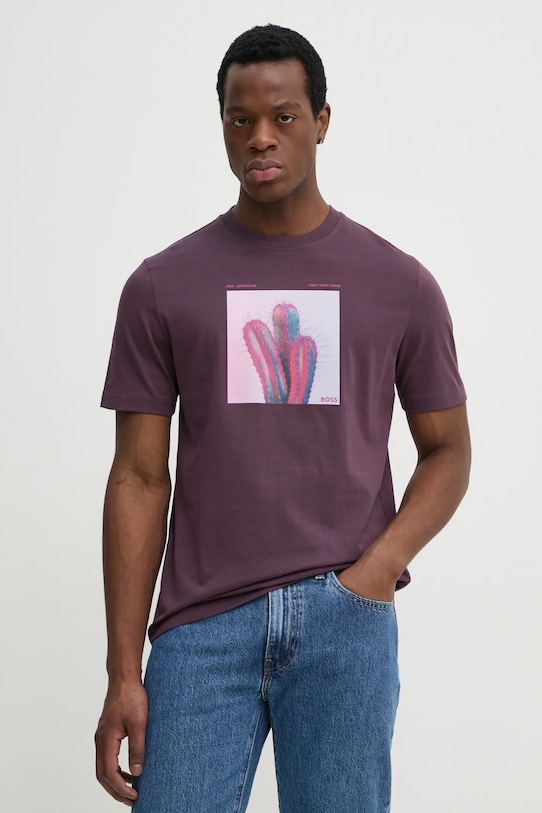 BOSS Orange tricou din bumbac print violet 50535079