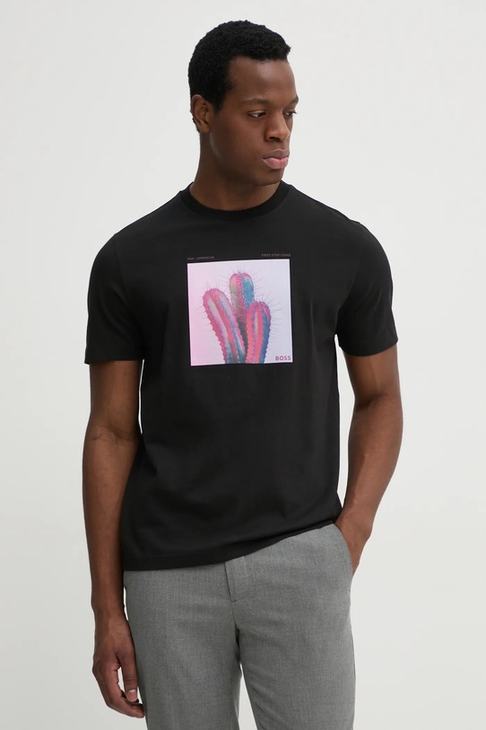 Bombažna kratka majica BOSS Orange Potisk črna 50535079
