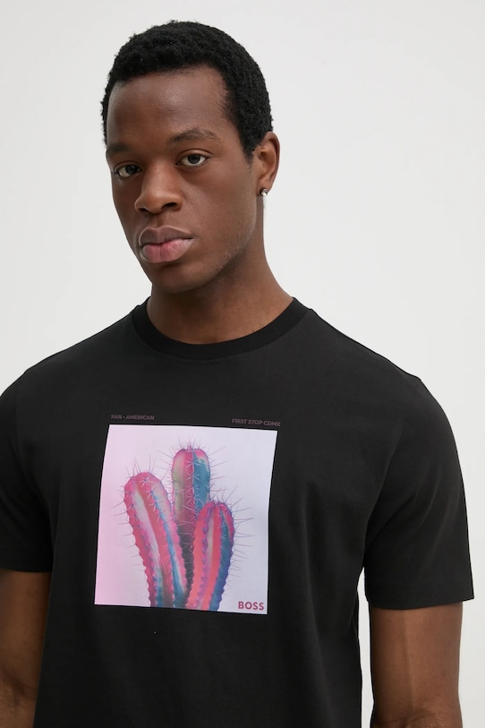 Bombažna kratka majica BOSS Orange črna 50535079