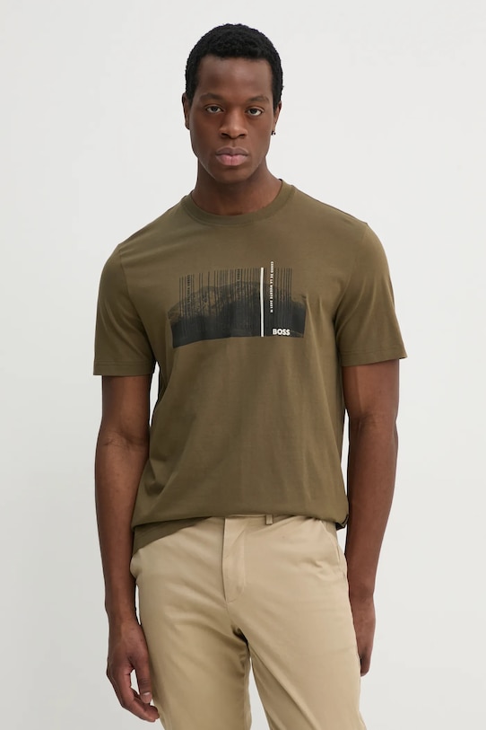 BOSS Orange tricou din bumbac print verde 50535112