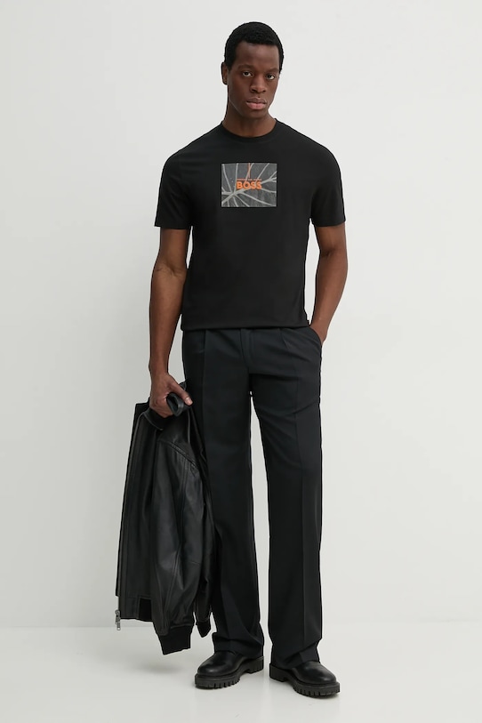 Βαμβακερό μπλουζάκι BOSS Orange 50535112 μαύρο SS25