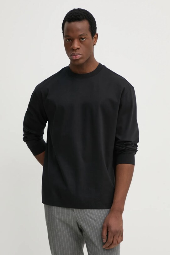 BOSS longsleeve bawełniany bawełna czarny 50531331