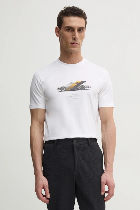 Bavlnené tričko BOSS potlač biela 50531455