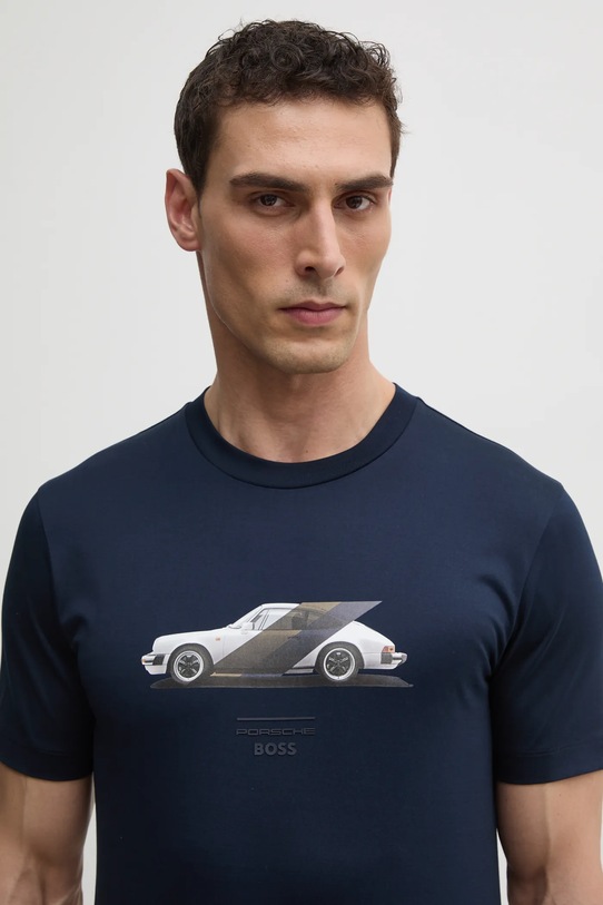 BOSS t-shirt bawełniany nadruk granatowy 50531455