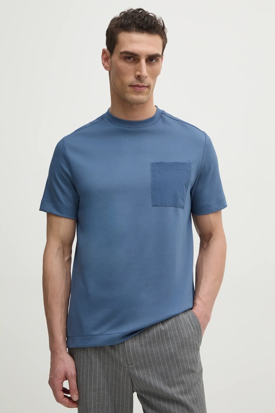 BOSS t-shirt z elastanem niebieski 50531523