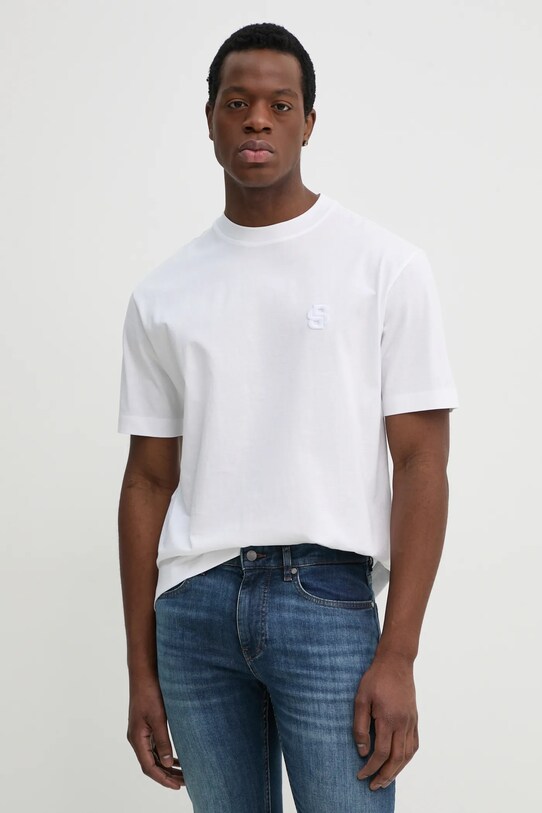 BOSS tricou din bumbac imprimeu alb 50533343