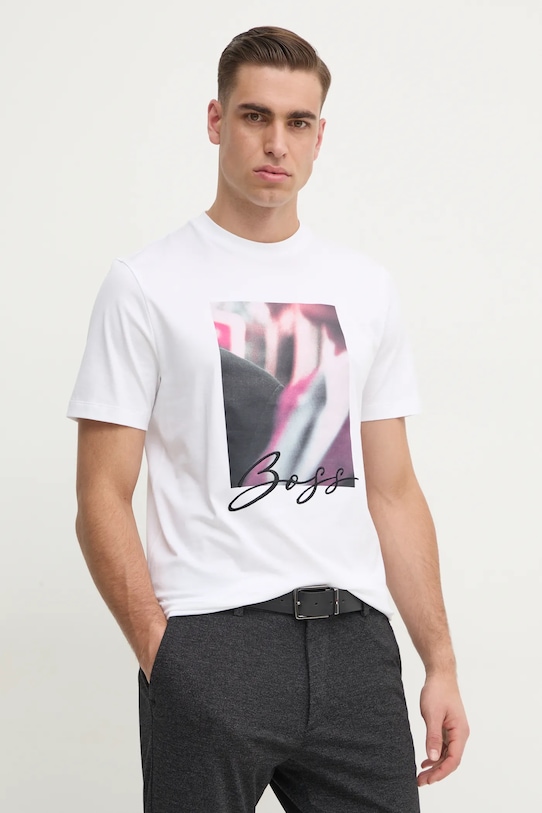 BOSS tricou din bumbac print alb 50536460