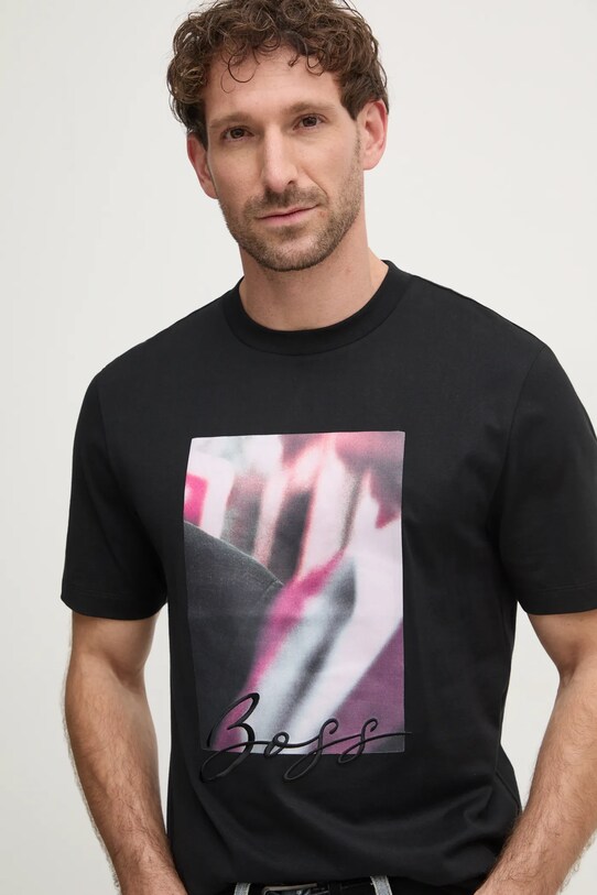 BOSS tricou din bumbac print negru 50536460