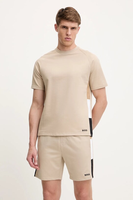 Bavlnené elegantné tričko BOSS 50535784 béžová SS25