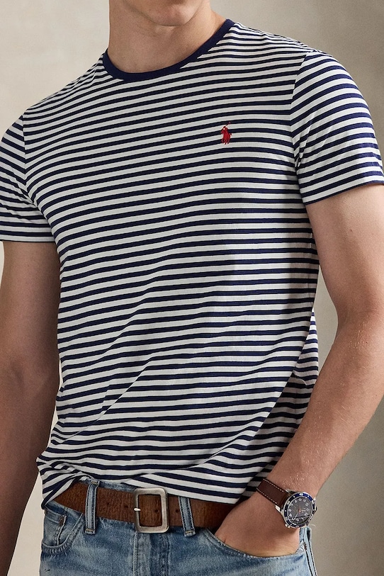 Bombažna kratka majica Polo Ralph Lauren mornarsko modra 710956828