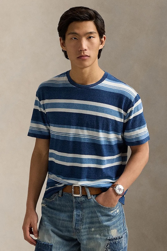 Polo Ralph Lauren t-shirt bawełniany wzorzyste niebieski 710958234