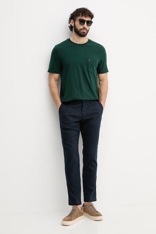 Tommy Hilfiger T-shirt męski bawełniany MW0MW37283 zielony SS26