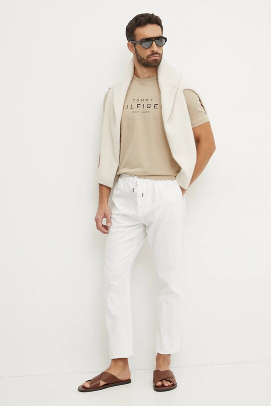 Бавовняна футболка Tommy Hilfiger MW0MW37448 бежевий SS25