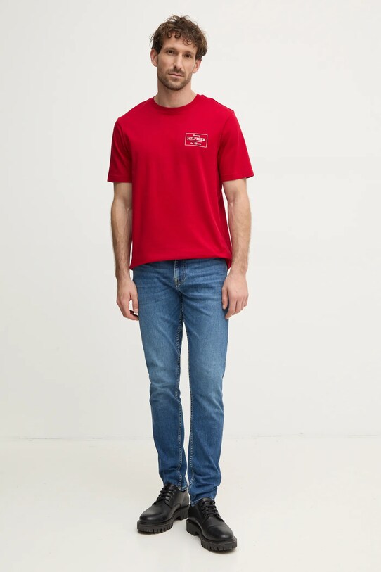 Tommy Hilfiger tricou din bumbac MW0MW37454 rosu SS25