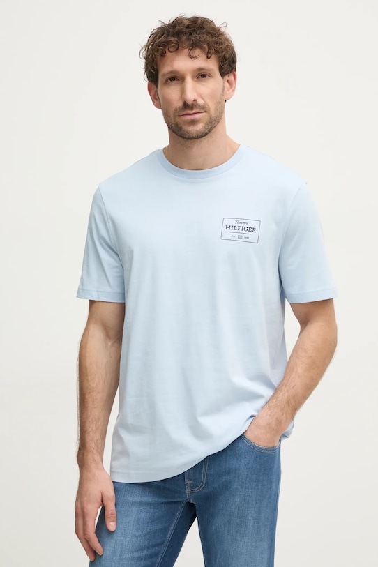 Tommy Hilfiger tricou din bumbac print albastru MW0MW37454