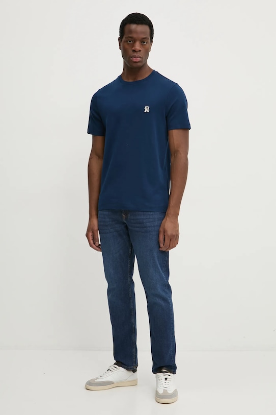 Bavlnené tričko Tommy Hilfiger MW0MW37510 tmavomodrá SS25