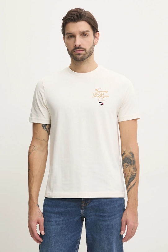 Tommy Hilfiger tricou din bumbac imprimeu bej MW0MW38334