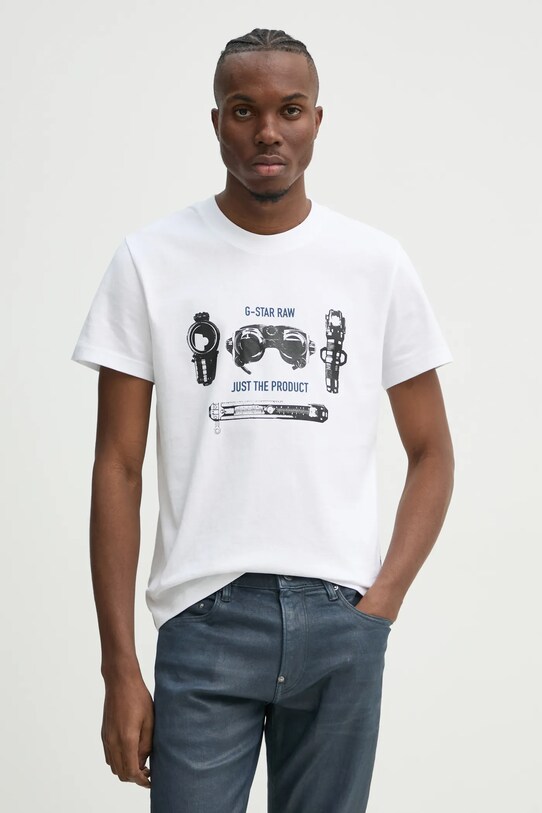 G-Star tricou din bumbac print alb D25143.C336
