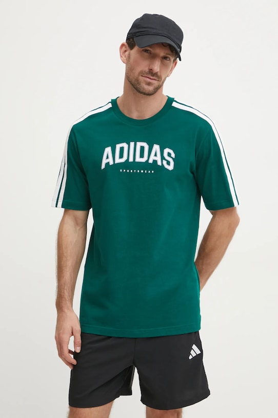 Хлопковая футболка adidas M C COLLE Collegiate хлопок зелёный JJ3869