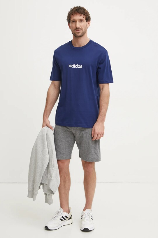 Βαμβακερό μπλουζάκι adidas Essentials Linear JE8999 σκούρο μπλε SS25