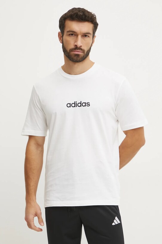 Бавовняна футболка adidas Essentials Linear бежевий JE9000