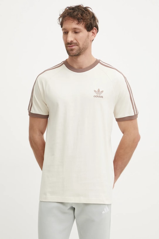 Бавовняна футболка adidas Originals 3-Stripes бежевий JN7020