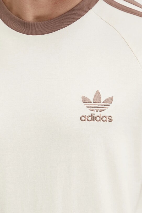 Бавовняна футболка adidas Originals 3-Stripes JN7020 бежевий