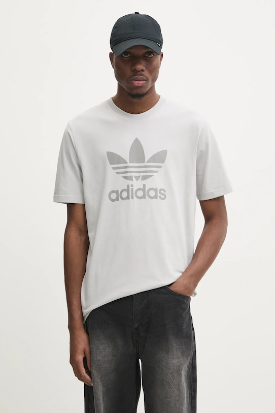 adidas Originals tricou din bumbac TREFOIL T-SHIRT print gri JP2548