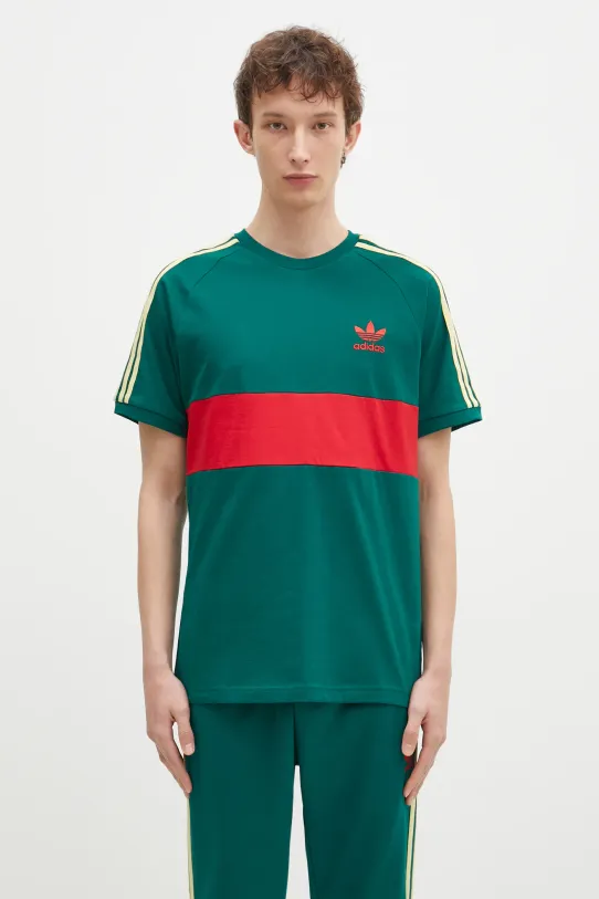 Bavlnené tričko adidas Originals 3S PANEL slim zelená JD4277