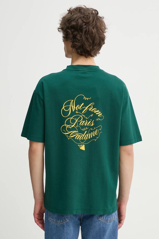 Bombažna kratka majica Drôle de Monsieur Le T-Shirt Slogan Vignes Okrogel zelena F.TS226.CO002.DGN