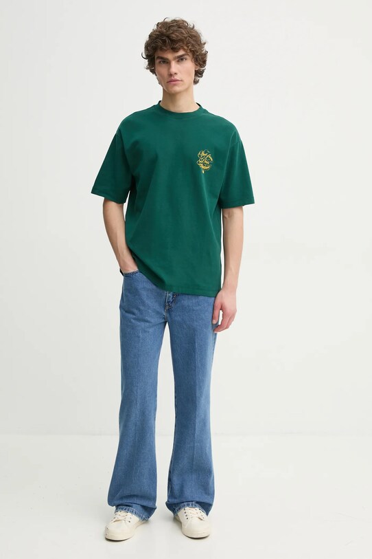 Bombažna kratka majica Drôle de Monsieur Le T-Shirt Slogan Vignes F.TS226.CO002.DGN zelena SS25