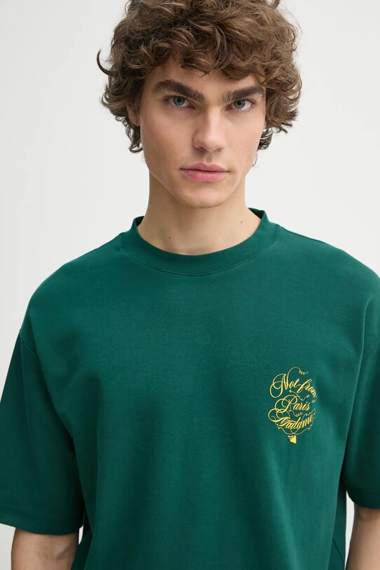Bombažna kratka majica Drôle de Monsieur Le T-Shirt Slogan Vignes zelena F.TS226.CO002.DGN