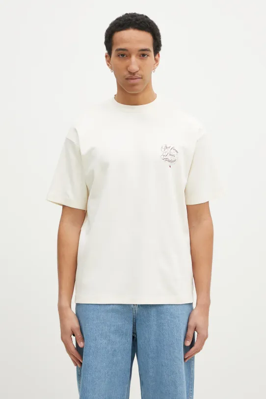 Бавовняна футболка Drôle de Monsieur Le T-Shirt Slogan Vignes надрук бежевий F.TS226.CO002.CM