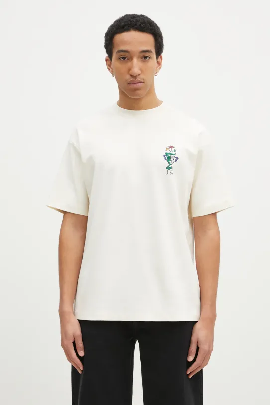 Бавовняна футболка Drôle de Monsieur Le T-Shirt Vase надрук бежевий F.TS225.CO002.CM